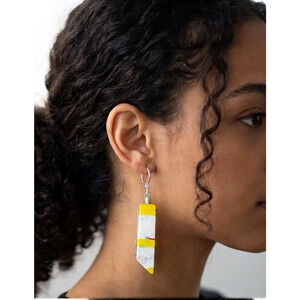 Earrings Dichroic Glass Yellow White Iridescent Design Artisan Dangles Drops